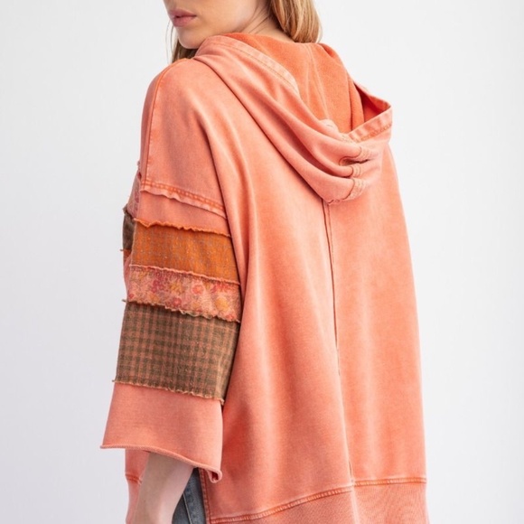 NEW EASEL CLOTHING WASHED TERRY KNIT PULLOVER HOODIE PATCHWORK SWEATSHIRT SMALL - Picture 5 of 5